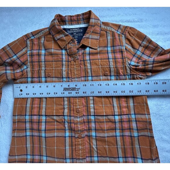 REI Co-Op Womens Orange Plaid Button-Up Shirt Small Cotton Long Sleeve Pockets - Picture 5 of 6